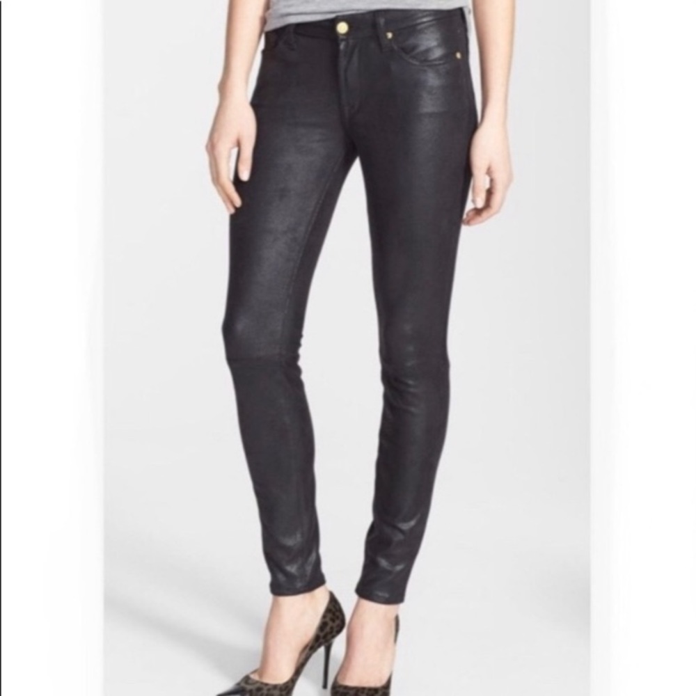 7 For All Mankind Black Skinny Faux Leather Ankle Career Office Casual Pants 25